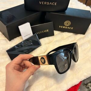 BRAND NEW Versace Black Sunglasses with Gold Medusa Detail